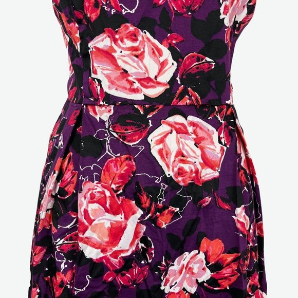 Apt 9 Stretch Women's Purple Coral Pink Floral Sleeveless Box Pleated Dress 14 - Picture 3 of 16